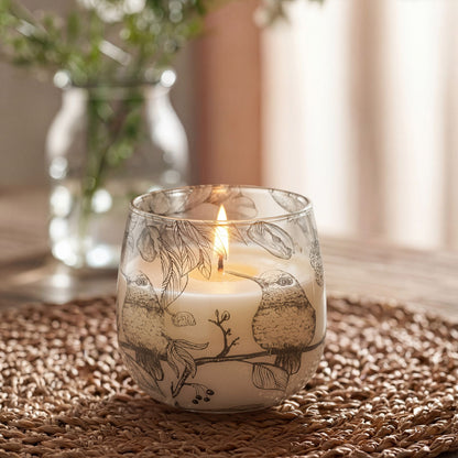 Medium Decorative Glass Jar Candle – Drawn by Flame product image 2, showing the distinctive design and materials