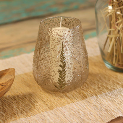 Natural Floral Recycled Glass Candle Holder, Pino (15x12cm), showing the distinctive design – floral glass candle holder product image 5