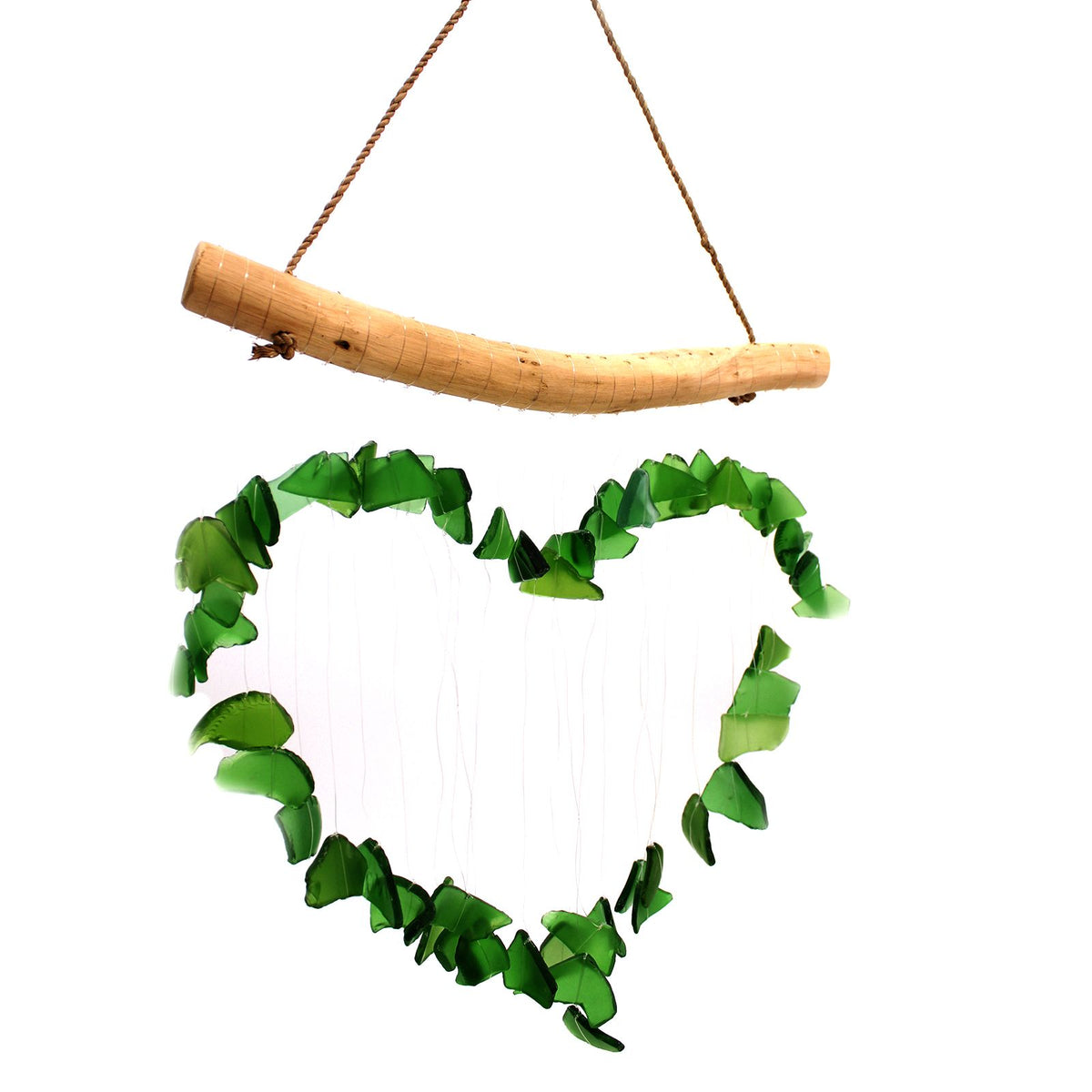 Green Love Recycled Glass Wind Chime, showing the distinctive design – recycled glass wind chime product image 1