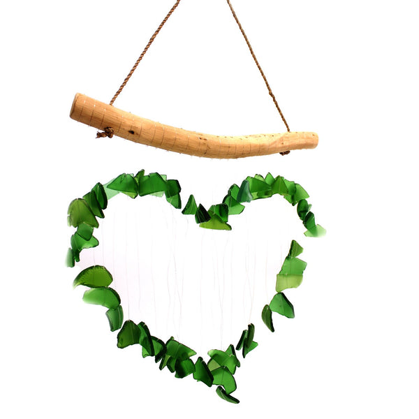 Green Love Recycled Glass Wind Chime, showing the distinctive design – recycled glass wind chime product image 1