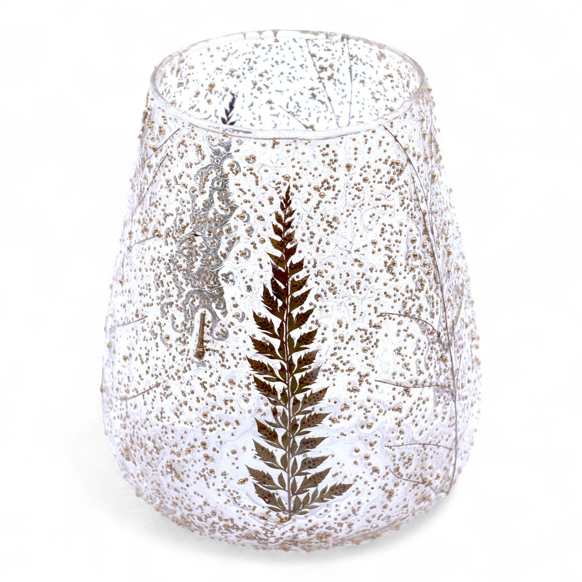Natural Floral Recycled Glass Candle Holder, Pino (15x12cm), showing the distinctive design – floral glass candle holder product image 9