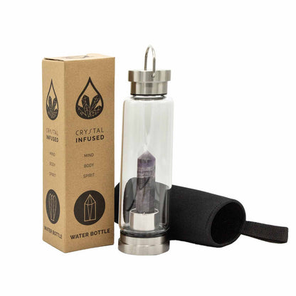 500 ml Crystal Infused Glass Water Bottle, Relaxing Amethyst - Obelisk, showing the distinctive design – crystal water bottle product image 5