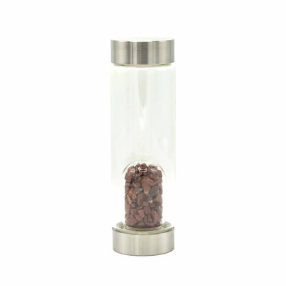 500 ml Crystal Infused Glass Water Bottle, Invigorating Red Jasper - Chips, showing the distinctive design – crystal water bottle product image 4