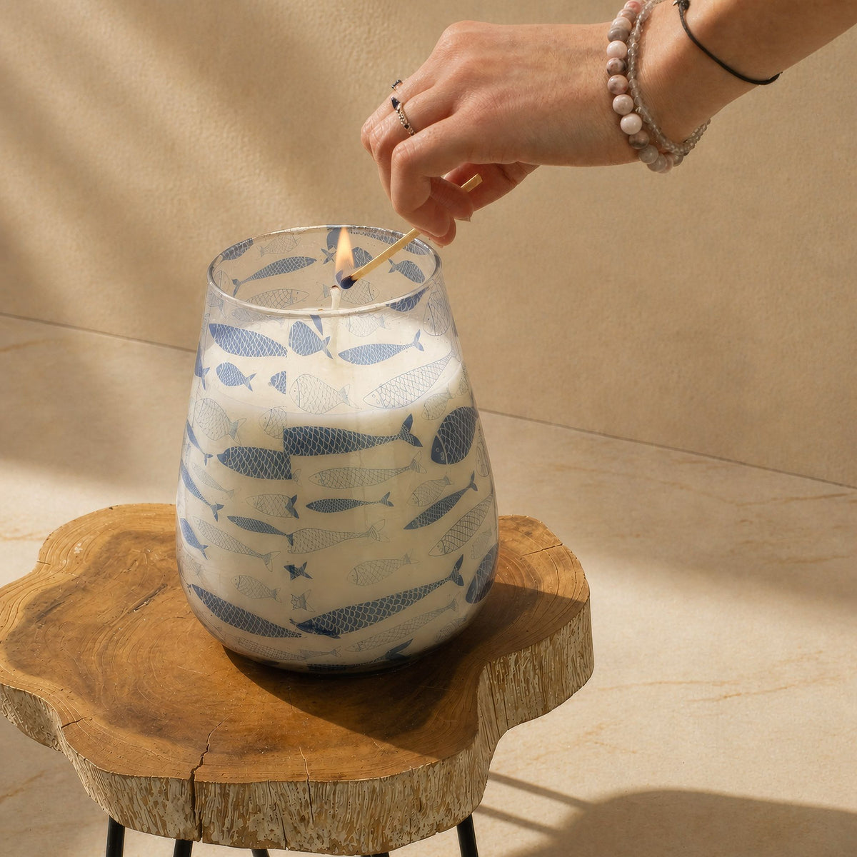 Tall Decorative Glass Jar Candle – Seabreeze product image 5, showing the distinctive design and materials