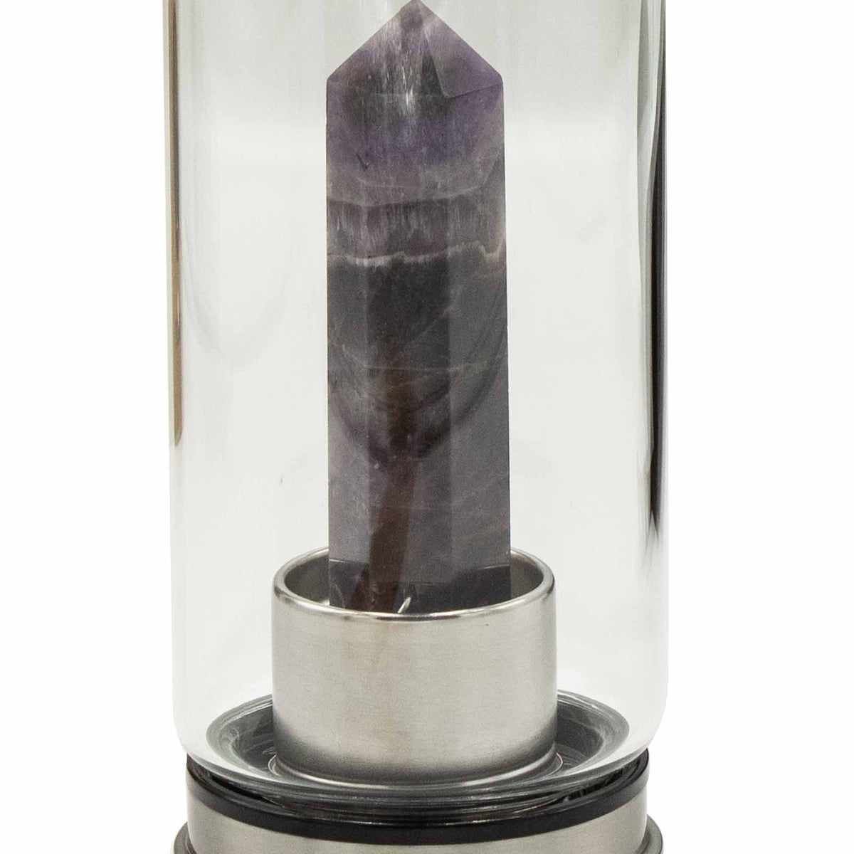 500 ml Crystal Infused Glass Water Bottle, Relaxing Amethyst - Obelisk, showing the distinctive design – crystal water bottle product image 4