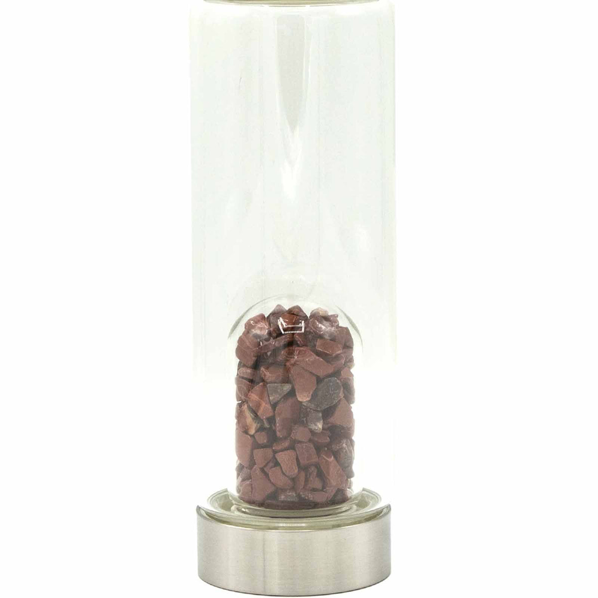 500 ml Crystal Infused Glass Water Bottle, Invigorating Red Jasper - Chips, showing the distinctive design – crystal water bottle product image 2