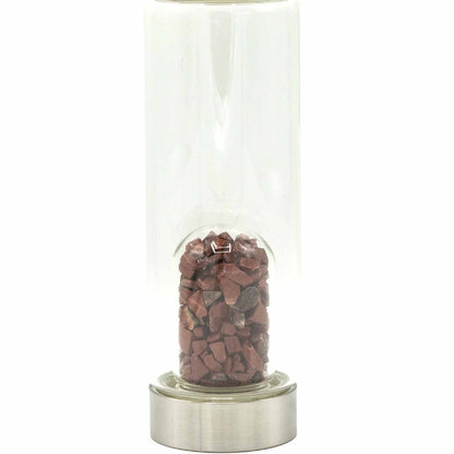 500 ml Crystal Infused Glass Water Bottle, Invigorating Red Jasper - Chips, showing the distinctive design – crystal water bottle product image 2