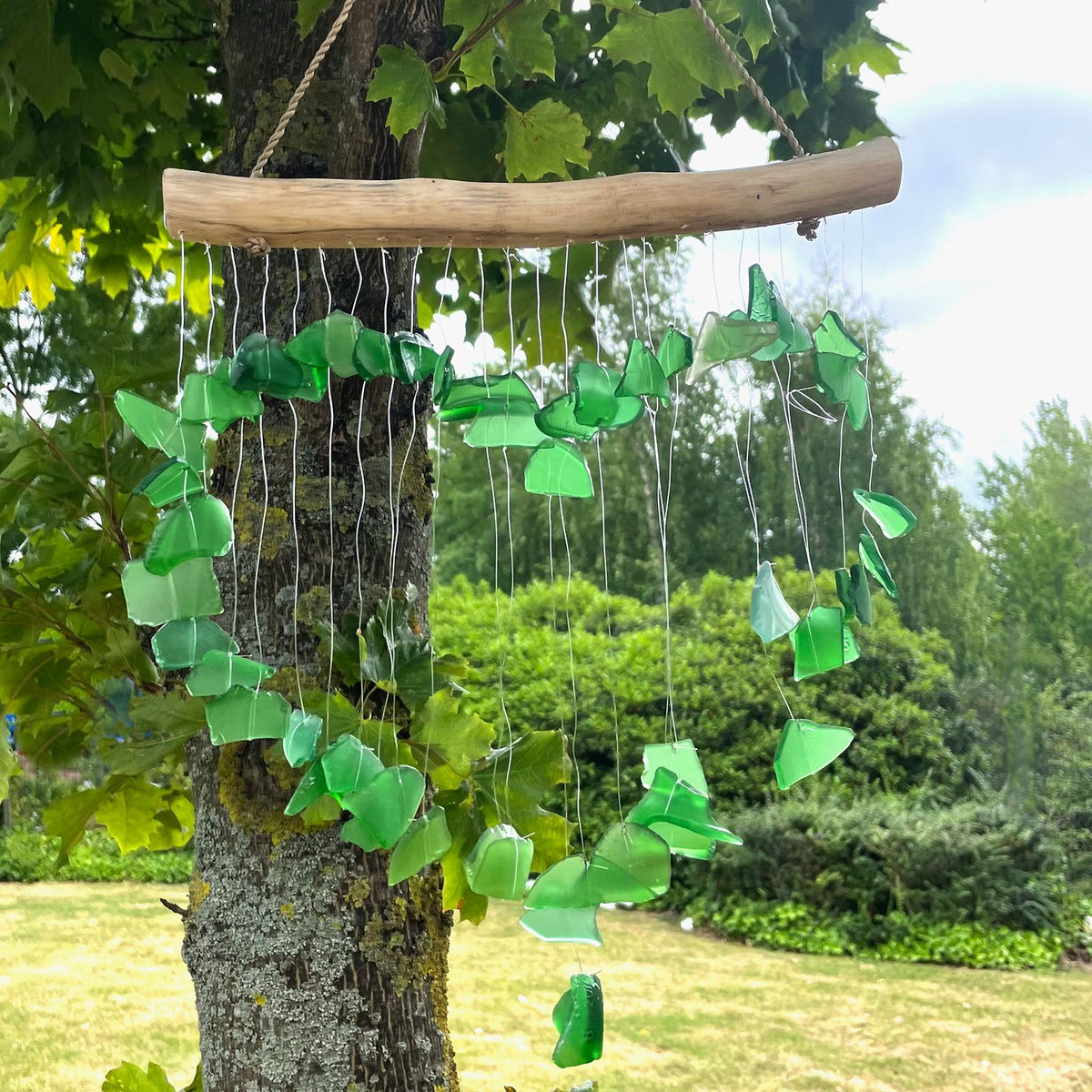 Green Love Recycled Glass Wind Chime, showing the distinctive design – recycled glass wind chime product image 4