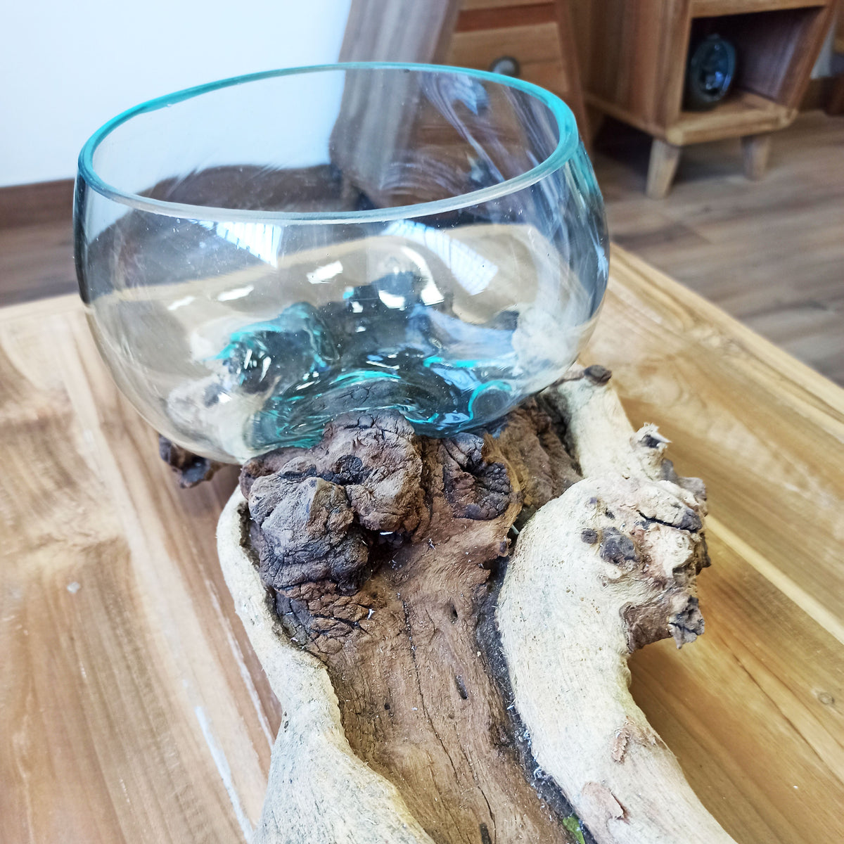 Grand Molten Glass and Wood Statement Sculpture (70cm), Handblown, showing the distinctive design – molten glass home decor product image 1