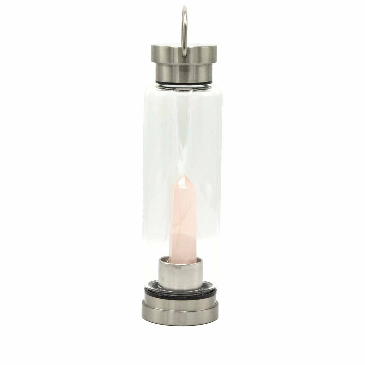 500 ml Crystal Infused Glass Water Bottle, Rejuvenating Rose Quartz - Obelisk, showing the distinctive design – crystal water bottle product image 4
