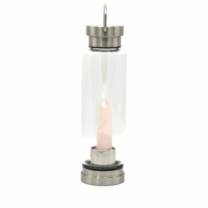 500 ml Crystal Infused Glass Water Bottle, Rejuvenating Rose Quartz - Obelisk, showing the distinctive design – crystal water bottle product image 4