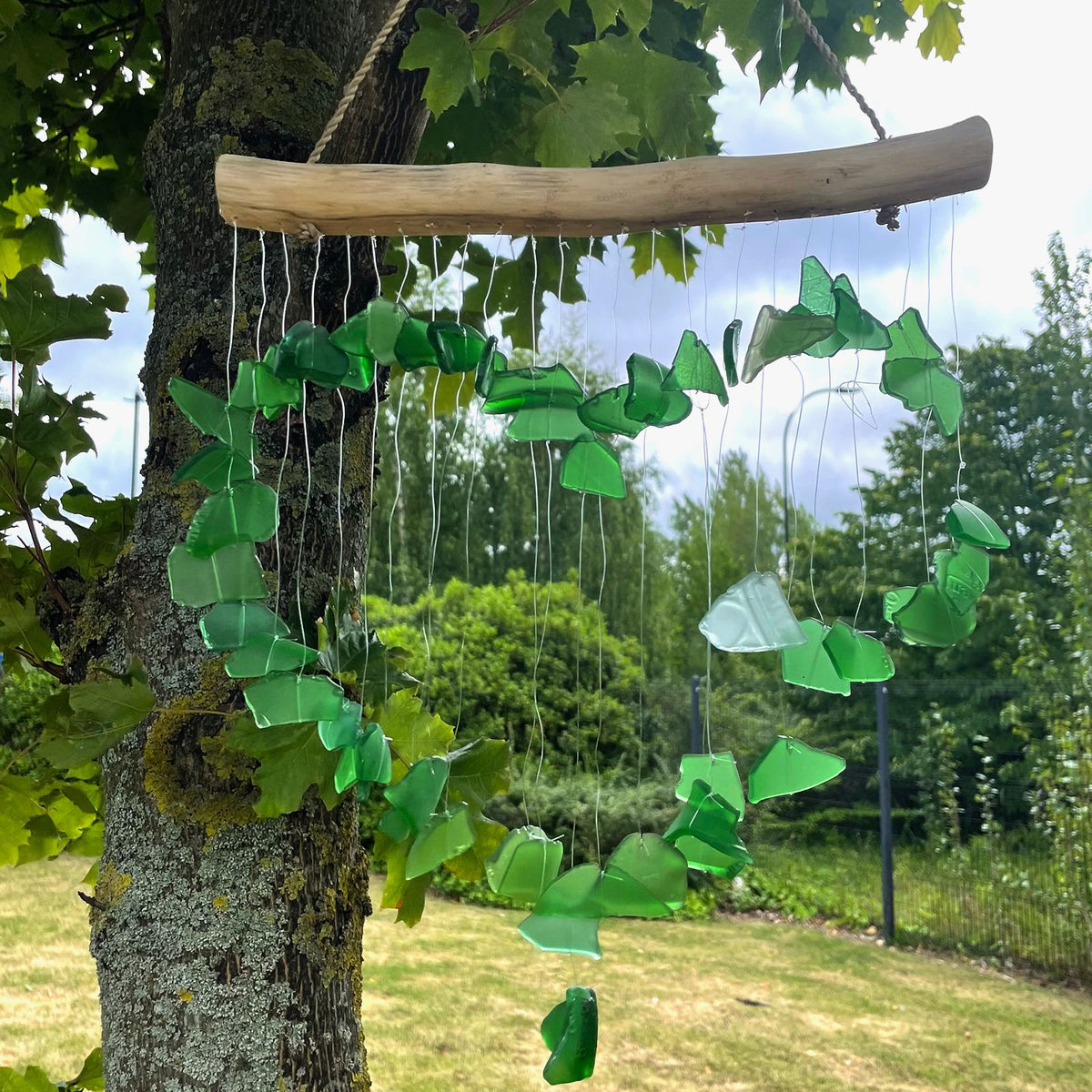 Green Love Recycled Glass Wind Chime, showing the distinctive design – recycled glass wind chime product image 3