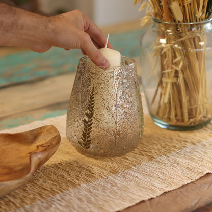 Natural Floral Recycled Glass Candle Holder, Pino (15x12cm), showing the distinctive design – floral glass candle holder product image 10