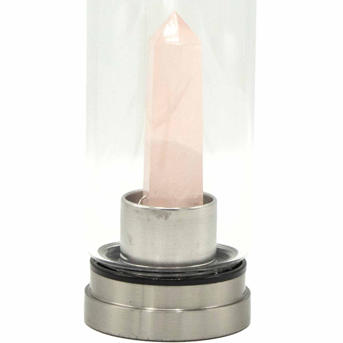 500 ml Crystal Infused Glass Water Bottle, Rejuvenating Rose Quartz - Obelisk, showing the distinctive design – crystal water bottle product image 2