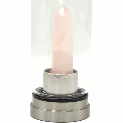 500 ml Crystal Infused Glass Water Bottle, Rejuvenating Rose Quartz - Obelisk, showing the distinctive design – crystal water bottle product image 2