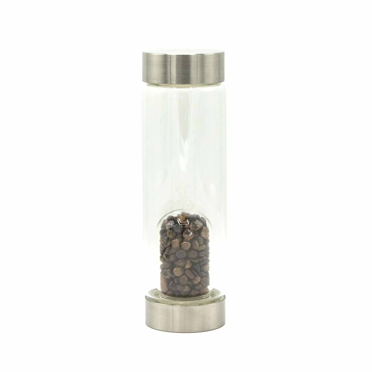 500 ml Crystal Infused Glass Water Bottle, Determined Tiger's Eye - Chips, showing the distinctive design – crystal water bottle product image 4