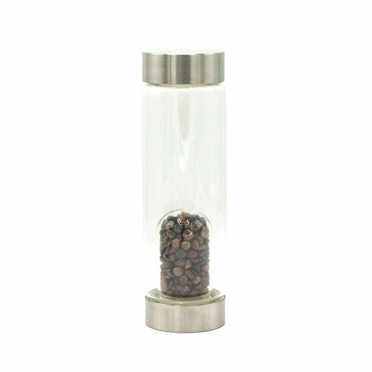 500 ml Crystal Infused Glass Water Bottle, Determined Tiger's Eye - Chips, showing the distinctive design – crystal water bottle product image 4
