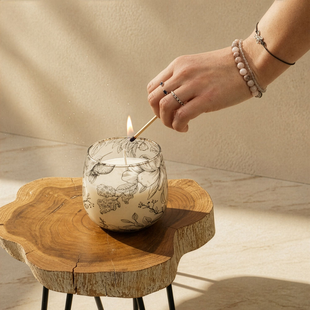 Medium Decorative Glass Jar Candle – Drawn by Flame product image 6, showing the distinctive design and materials