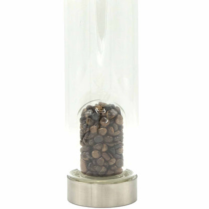 500 ml Crystal Infused Glass Water Bottle, Determined Tiger's Eye - Chips, showing the distinctive design – crystal water bottle product image 2