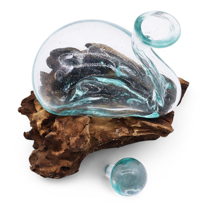 Molten Glass Duck Decanter on Wood with Stopper 19cm, showing the distinctive design – molten glass home decor product image 4