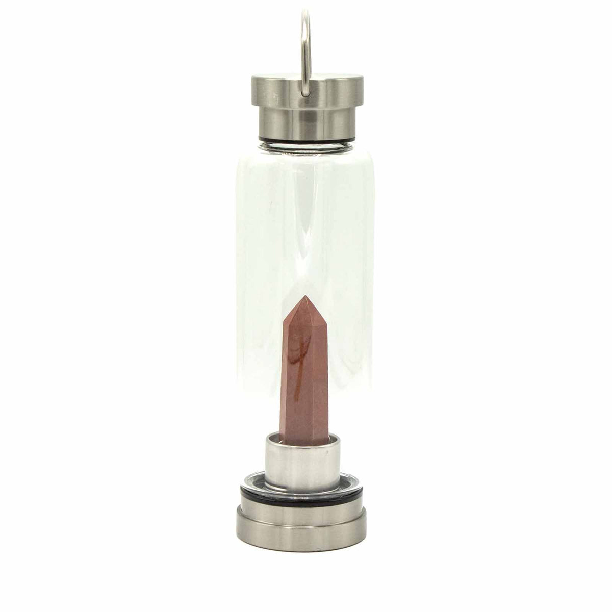 500 ml Crystal Infused Glass Water Bottle, Invigorating Red Jasper - Obelisk, showing the distinctive design – crystal water bottle product image 1