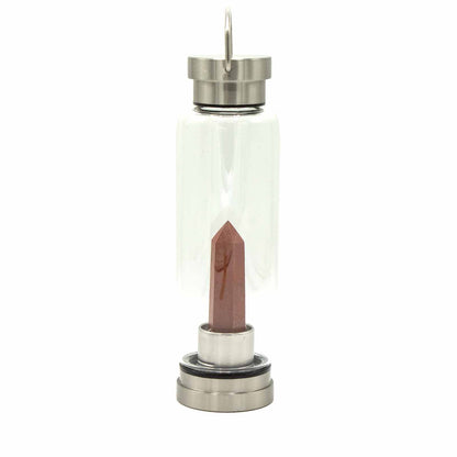 500 ml Crystal Infused Glass Water Bottle, Invigorating Red Jasper - Obelisk, showing the distinctive design – crystal water bottle product image 1