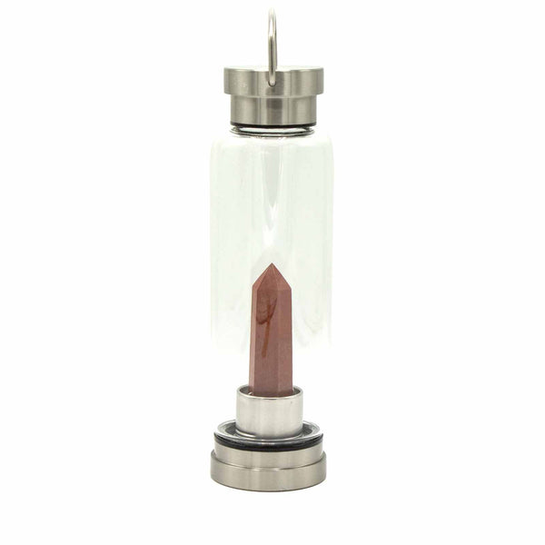500 ml Crystal Infused Glass Water Bottle, Invigorating Red Jasper - Obelisk, showing the distinctive design – crystal water bottle product image 1