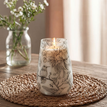 Tall Decorative Glass Jar Candle – Drawn by Flame product image 2, showing the distinctive design and materials
