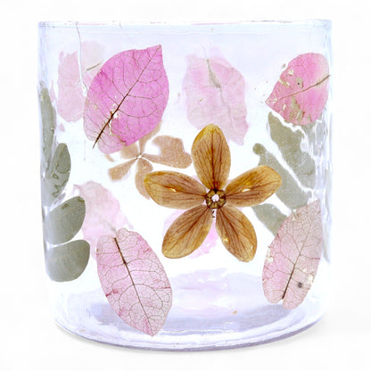 Natural Floral Recycled Glass Candle Holder, Primavera (8x8cm), showing the distinctive design – floral glass candle holder product image 9