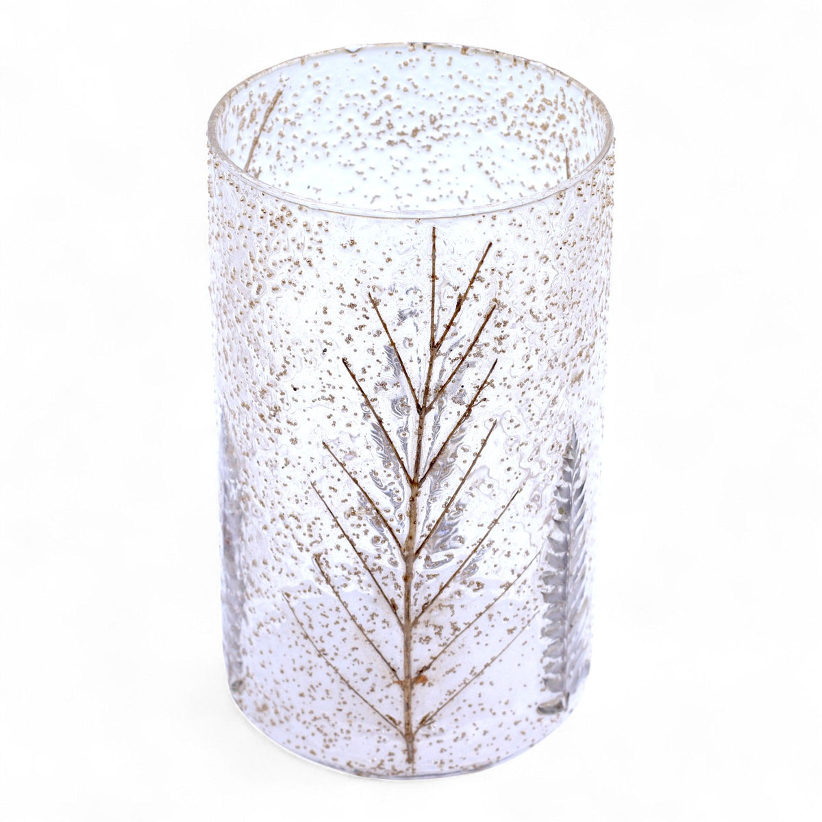 Natural Floral Recycled Glass Candle Holder, Pino (19x11cm), showing the distinctive design – floral glass candle holder product image 1
