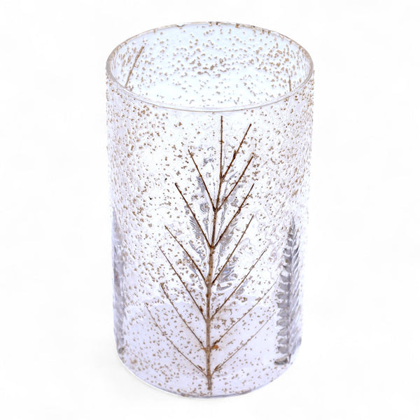 Natural Floral Recycled Glass Candle Holder, Pino (19x11cm), showing the distinctive design – floral glass candle holder product image 1