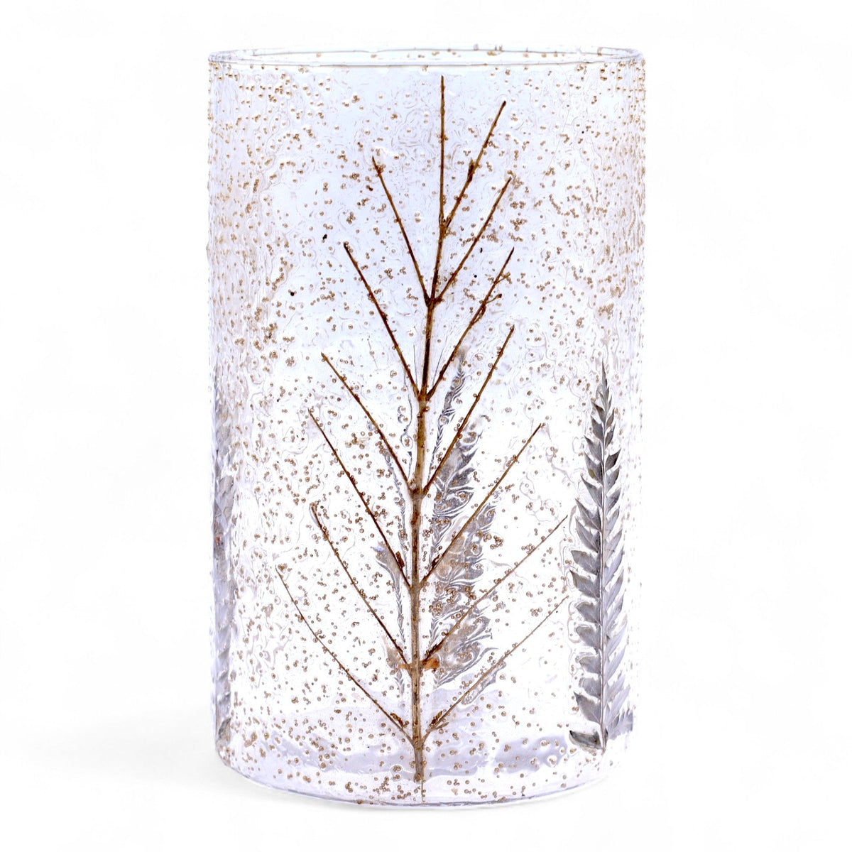 Natural Floral Recycled Glass Candle Holder, Pino (19x11cm), showing the distinctive design – floral glass candle holder product image 8
