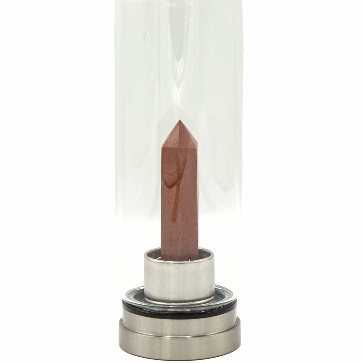 500 ml Crystal Infused Glass Water Bottle, Invigorating Red Jasper - Obelisk, showing the distinctive design – crystal water bottle product image 3