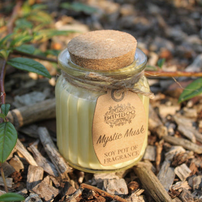 Mystic Musk Scented Soy Wax Pot Candle, showing the distinctive design – scented soy candle product image 1