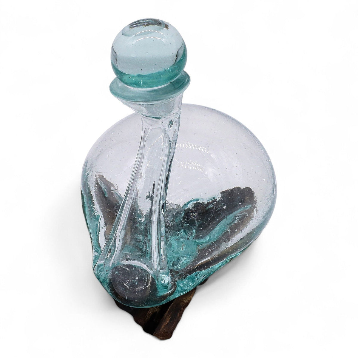 Molten Glass Duck Decanter on Wood with Stopper 19cm, showing the distinctive design – molten glass home decor product image 3