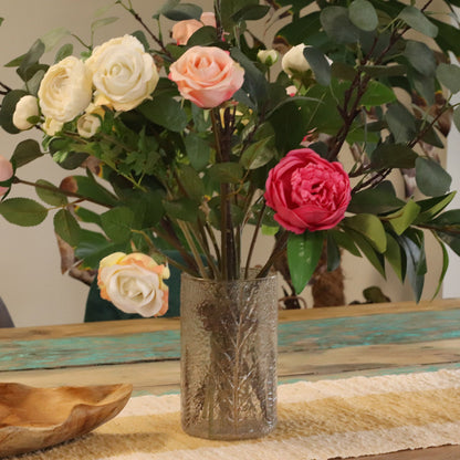 Natural Floral Recycled Glass Candle Holder, Pino (19x11cm), showing the distinctive design – floral glass candle holder product image 5