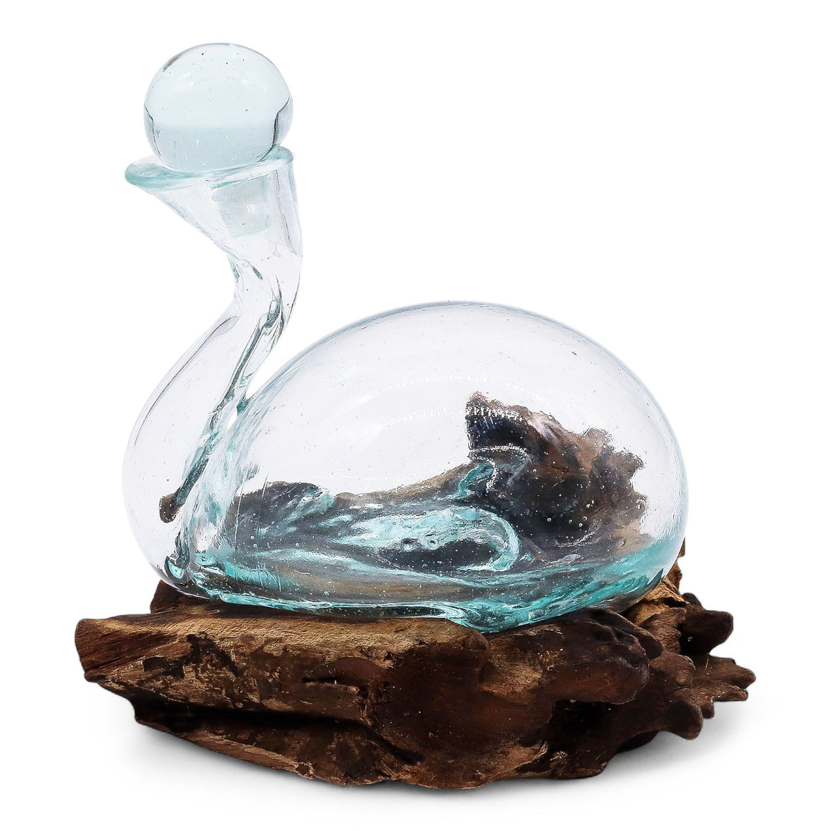 Molten Glass Duck Decanter on Wood with Stopper 19cm, showing the distinctive design – molten glass home decor product image 5