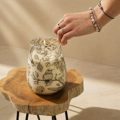 Tall Decorative Glass Jar Candle – Drawn by Flame product image 5, showing the distinctive design and materials