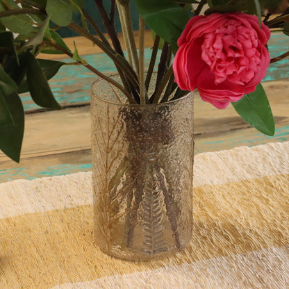 Natural Floral Recycled Glass Candle Holder, Pino (19x11cm), showing the distinctive design – floral glass candle holder product image 6