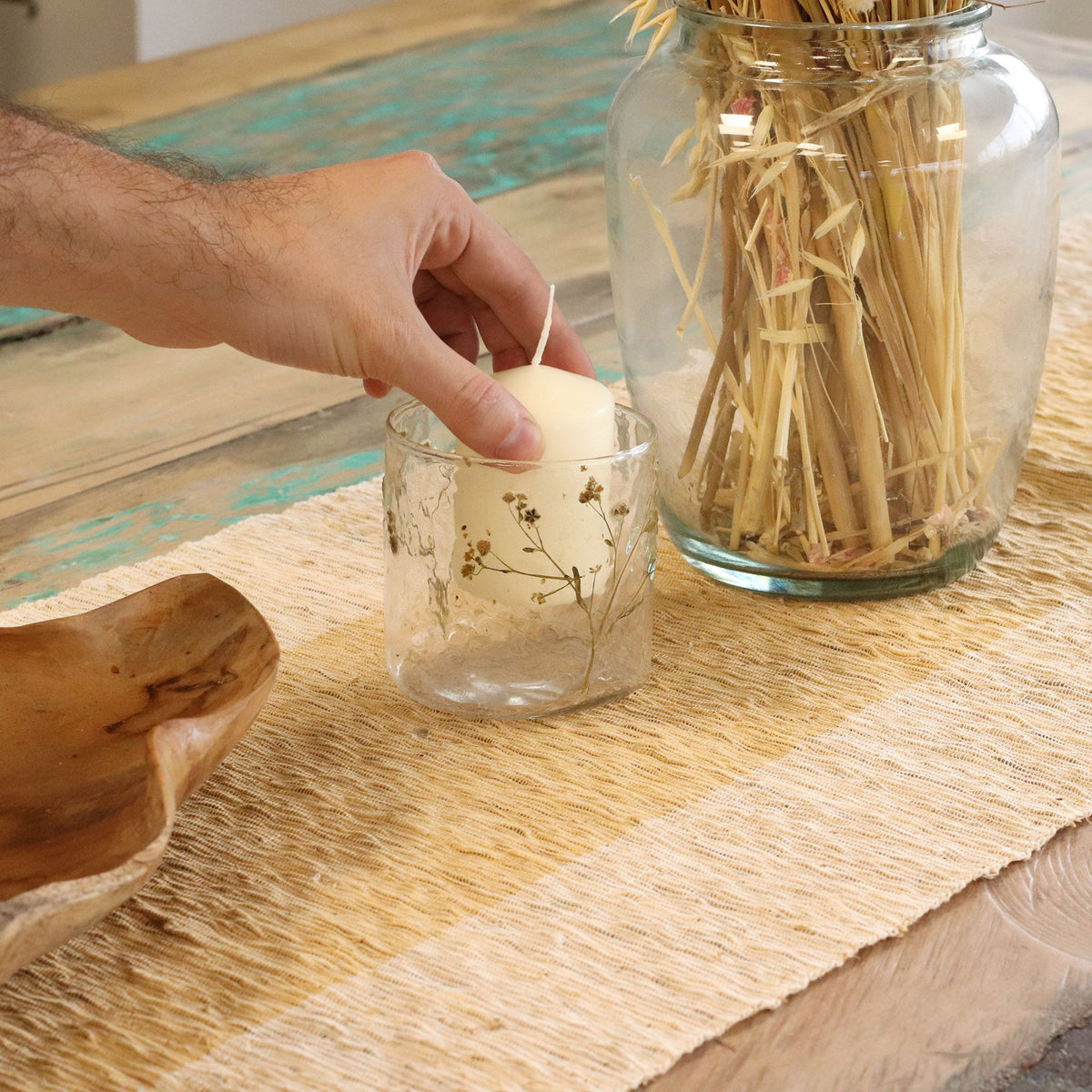 Natural Floral Recycled Glass Candle Holder, Margarita (8x8cm), showing the distinctive design – floral glass candle holder product image 6