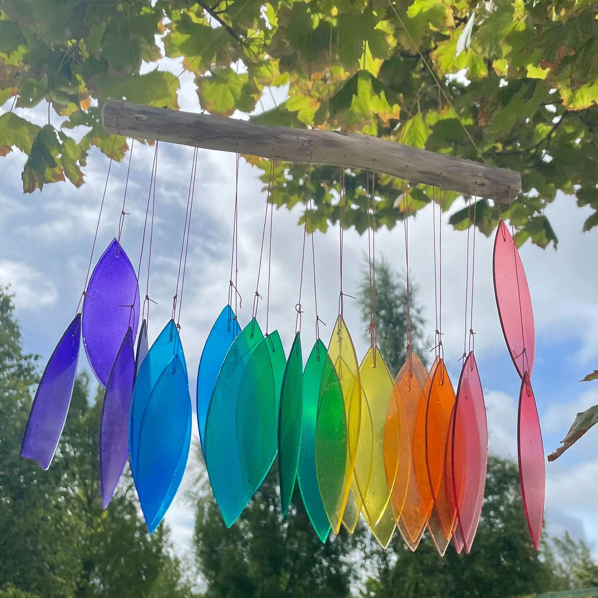 Rainbow Glass Hanging Wind Chime, Colorful Outdoor Garden, showing the distinctive design – recycled glass wind chime product image 4