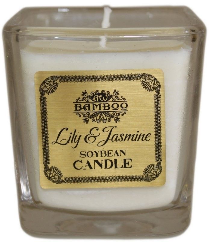 Soy Wax Jar Candle, Lily and Jasmine, showing the distinctive design – soy wax candle product image 7