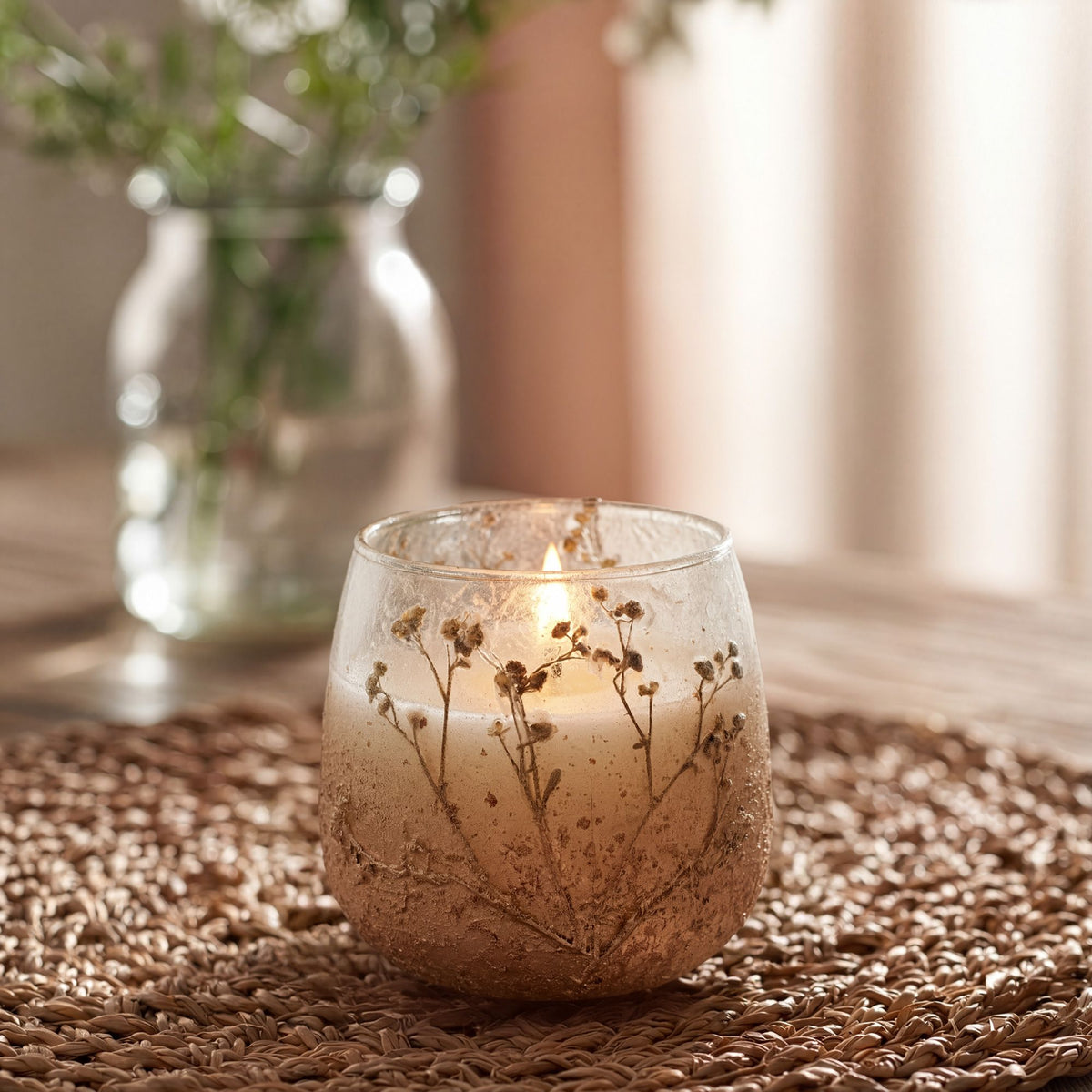 Small Decorative Glass Jar Candle – Wildlight Woods product image 2, showing the distinctive design and materials