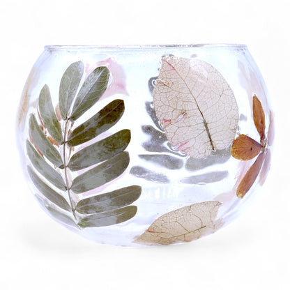 Natural Floral Recycled Glass Candle Holder, Primavera (8x10cm), showing the distinctive design – floral glass candle holder product image 11