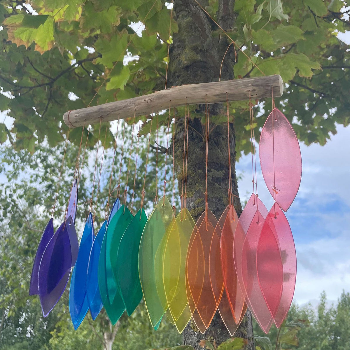 Rainbow Glass Hanging Wind Chime, Colorful Outdoor Garden, showing the distinctive design – recycled glass wind chime product image 8
