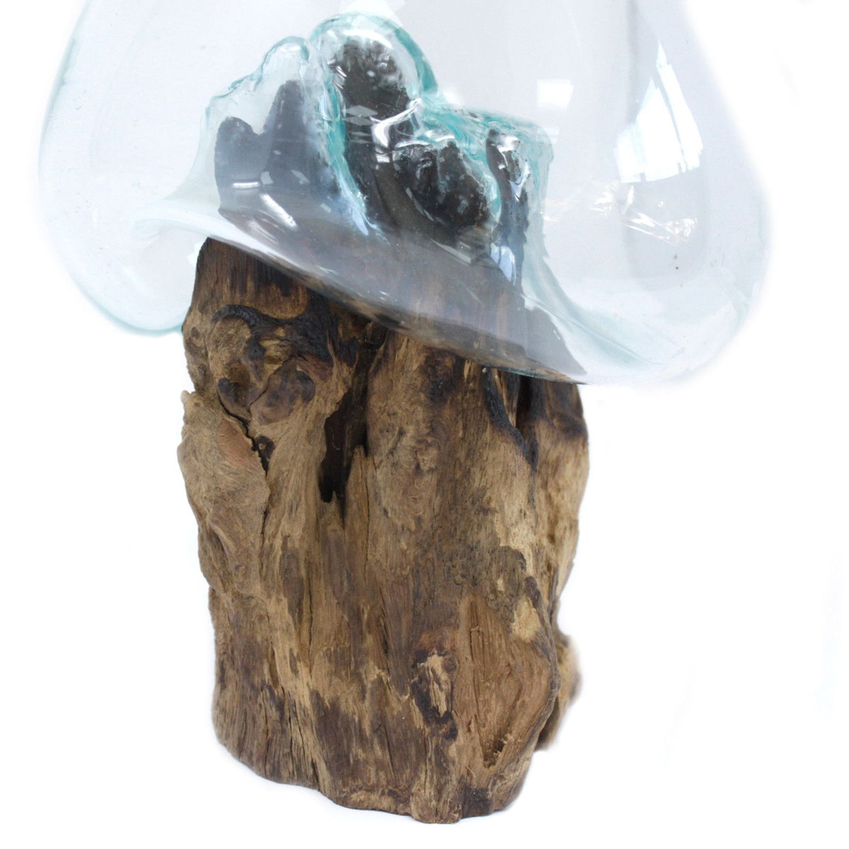 Large Molten Glass Decorative Bowl on Natural Wood Base product image 4, showing the distinctive design and materials
