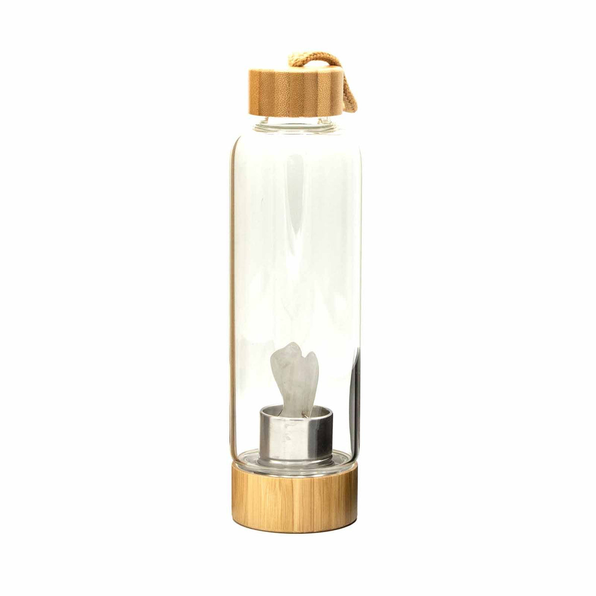 500 ml Crystal Infused Glass Water Bottle, Clear Quartz - Angel, showing the distinctive design – crystal water bottle product image 2