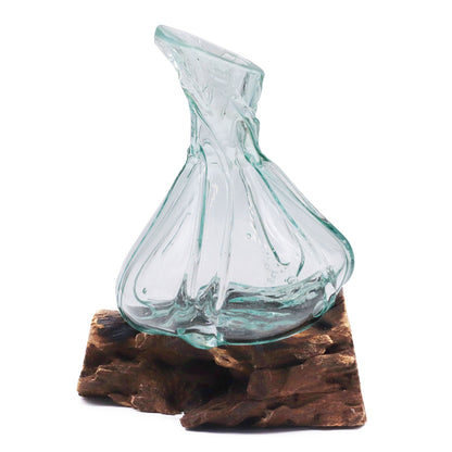 Molten Glass Fancy Mini Decanter on Wood 24cm, showing the distinctive design – molten glass home decor product image 1