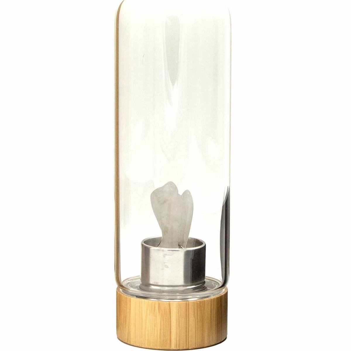 500 ml Crystal Infused Glass Water Bottle, Clear Quartz - Angel, showing the distinctive design – crystal water bottle product image 1