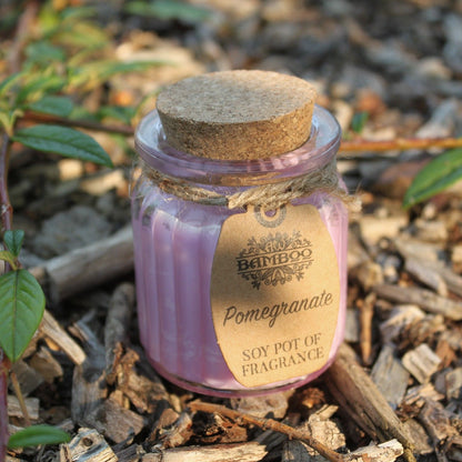 Pomegranate Scented Soy Wax Pot Candle, showing the distinctive design – scented soy candle product image 1